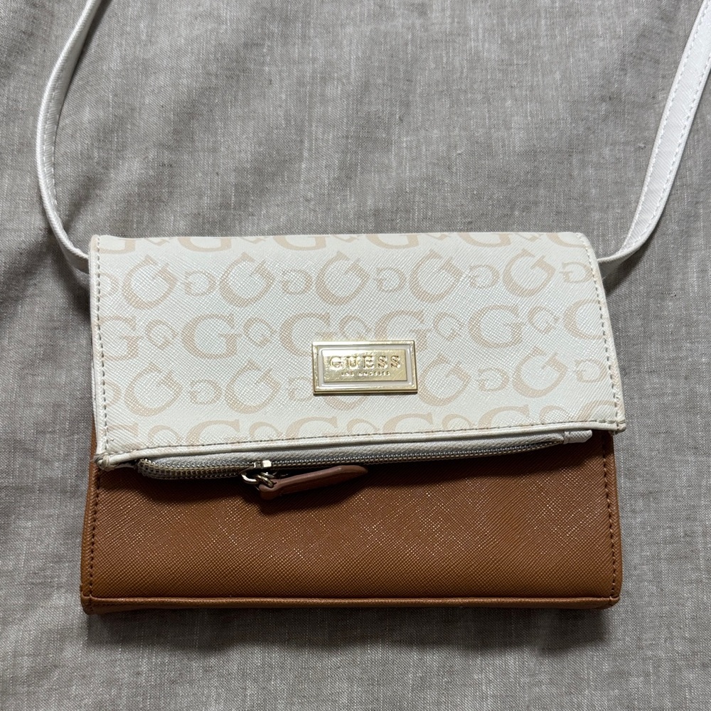 GUESS Cream and Brown Crossbody Bag
